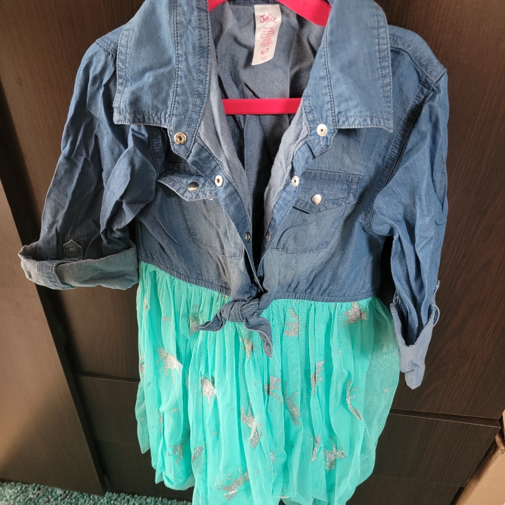 Girls Justice size 6/7 denim top dress.